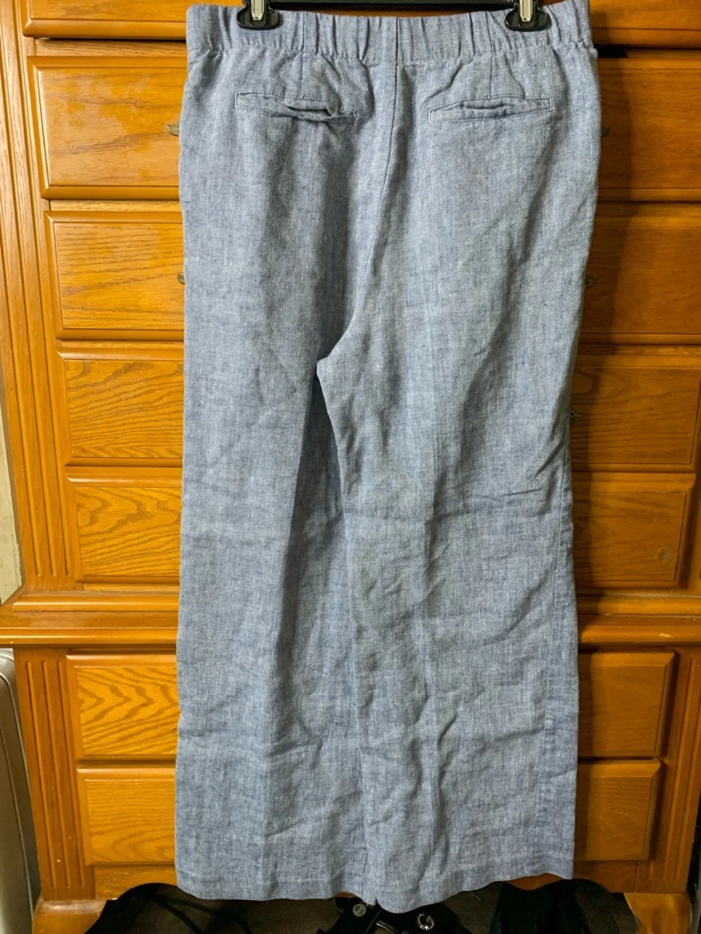 linen blend blue Chambray pull on wideleg mid-rise pull on pant lands’ End 10 - Picture 7 of 11